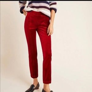 Anthropologie Essential Slim Red Velvet Pants, size 0